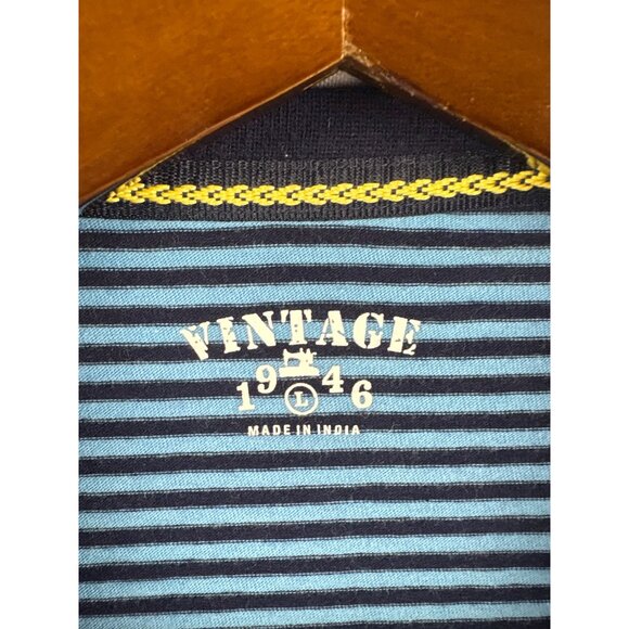 Men’s Vintage 1946 Large Blue & Navy Stripped Short Sleeve Shirt - Picture 4 of 5